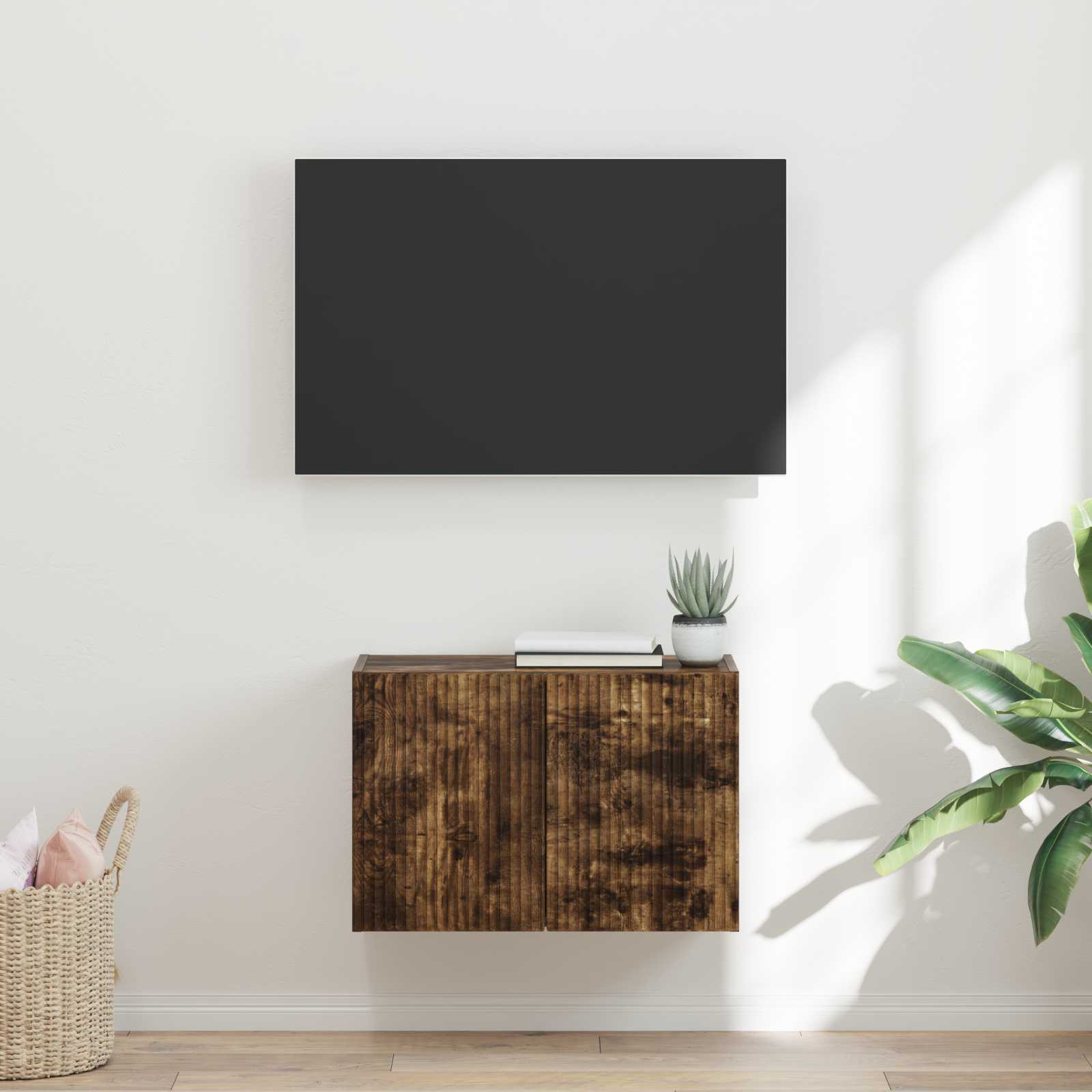 vidaXL TV Wall Cabinet 59.5 x 31 x 40 cm Smoked Oak Engineered Wood 1