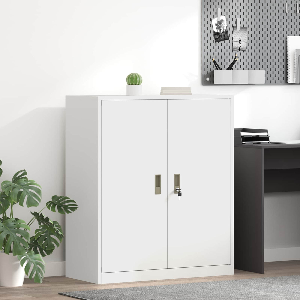 Storage Cabinet Steel Width 90 cm White 105 cm