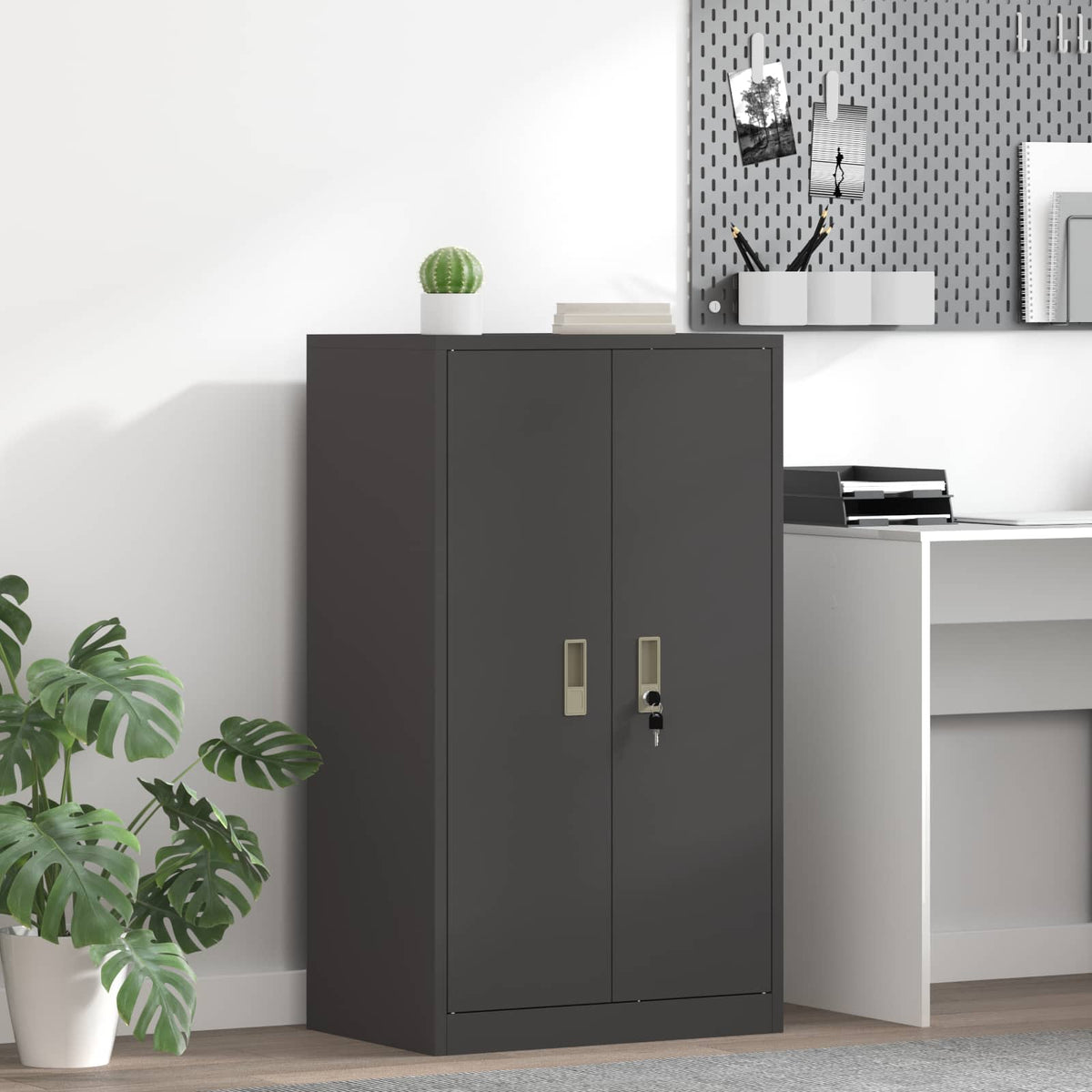 Storage Cabinet Steel Width 60 cm Black 105 cm