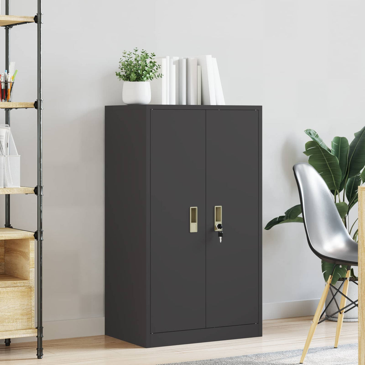 Storage Cabinet Steel Width 60 cm Black 105 cm