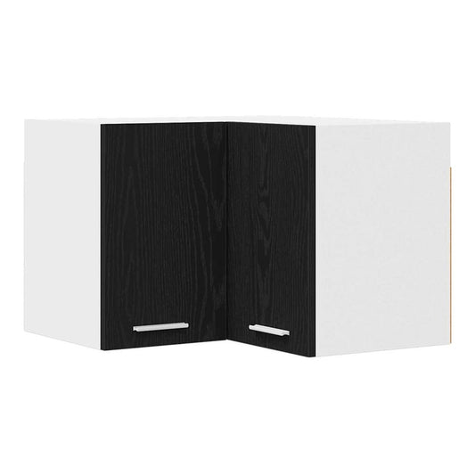 Hanging Cabinet and White 57 x 57 x 40 cm Black oak 1x hanging cabinet (3 shelves) 20–1x hanging glass cabinet (2 doors) 60 cm wide 80 cm high 1x hanging corner cabinet 57 cm wide 40 cm high