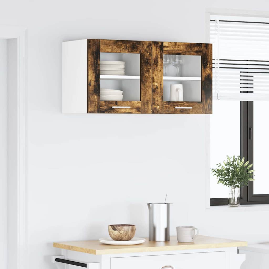 vidaXL Hanging Cabinet 2 pcs Smoked Oak Engineered Wood 4