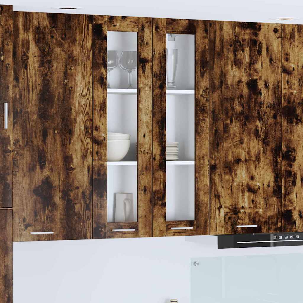 Hanging Glass Cabinet "Lyon" 40x31x60 cm Smoked oak 1x hanging cabinet (3 shelves) 40–1x hanging glass cabinet (2 doors) 80 cm wide 40 cm high 1x hanging glass cabinet (2 doors) 60 cm wide 100 cm high