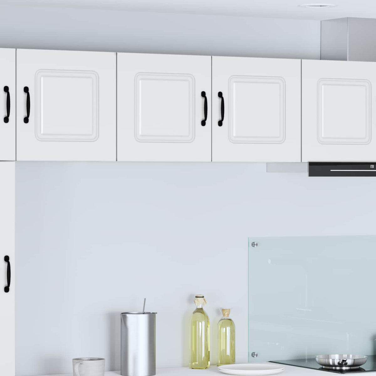 Kitchen Wall Cabinet "Kalmar" Engineered Wood White 1x wall cabinet (1 door) 40 cm wide 40 cm high–1x wall corner cabinet 57 cm wide 80 cm high 1x wall cabinet (2 doors) 80 cm wide 40 cm high