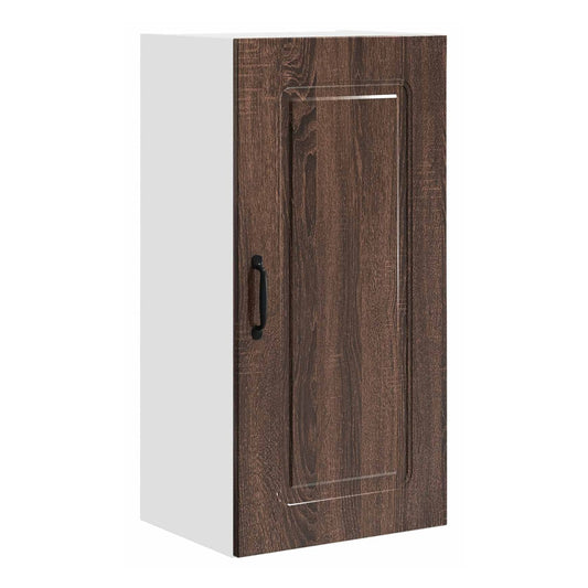 Kitchen Wall Cabinet "Kalmar" Engineered Wood Brown oak 1x wall cabinet (1 door) 40 cm wide 80 cm high–1x wall glass cabinet (1 door) 40 cm wide 40 cm high 1x wall cabinet (1 door) 40 cm wide 80 cm high