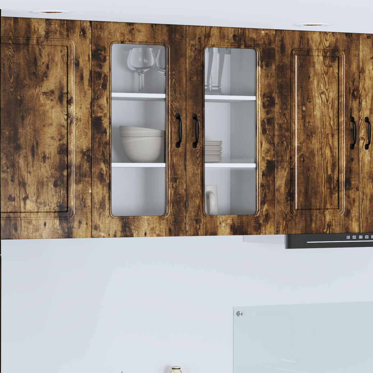 vidaXL Kitchen Wall Cabinet with Glass Door "Kalmar" Smoked Oak