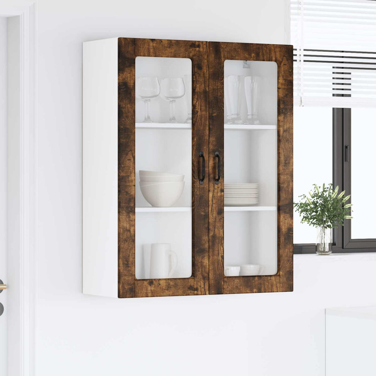 vidaXL Kitchen Wall Cabinet with Glass Door "Kalmar" Smoked Oak