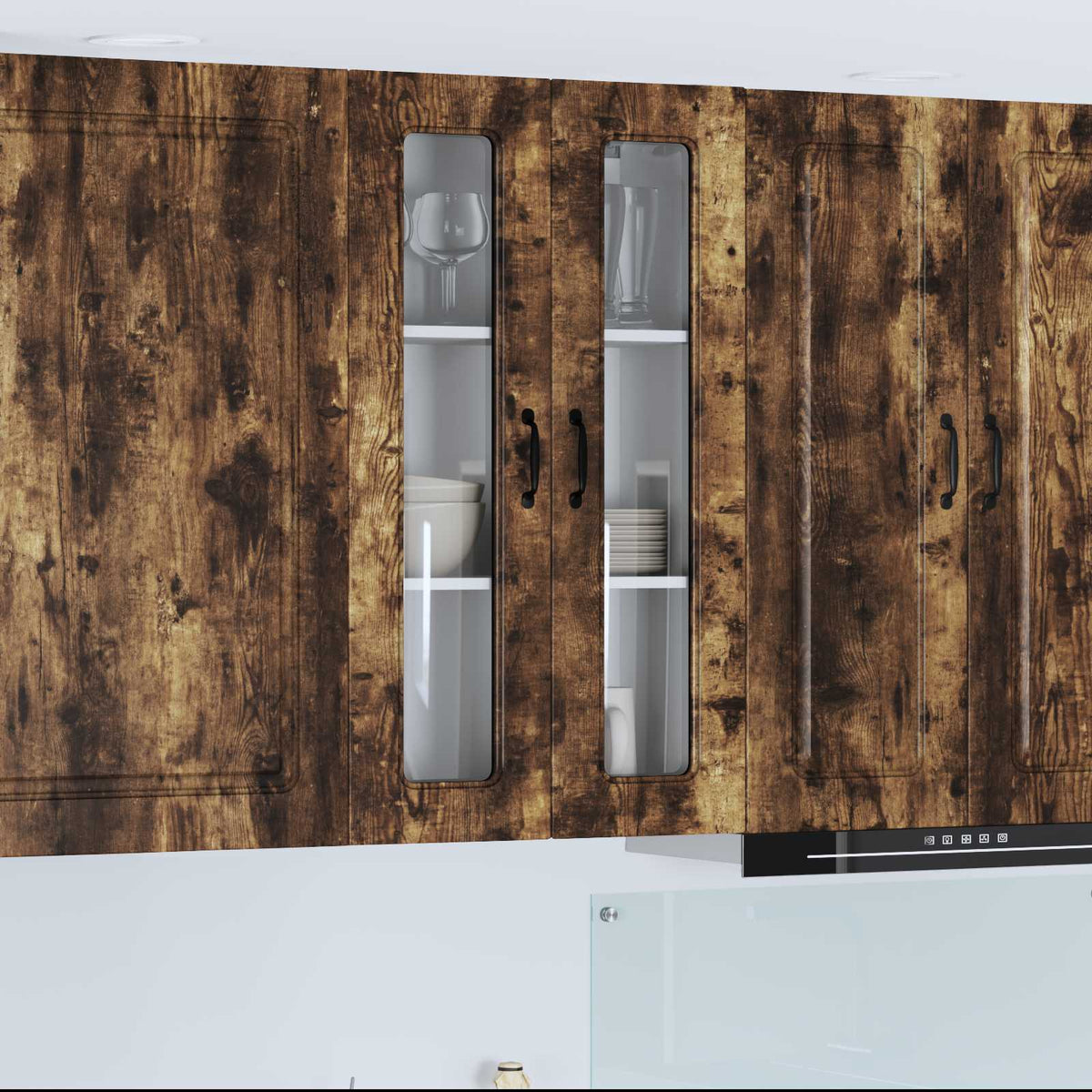 vidaXL Kitchen Wall Cabinet with Glass Door "Kalmar" Smoked Oak
