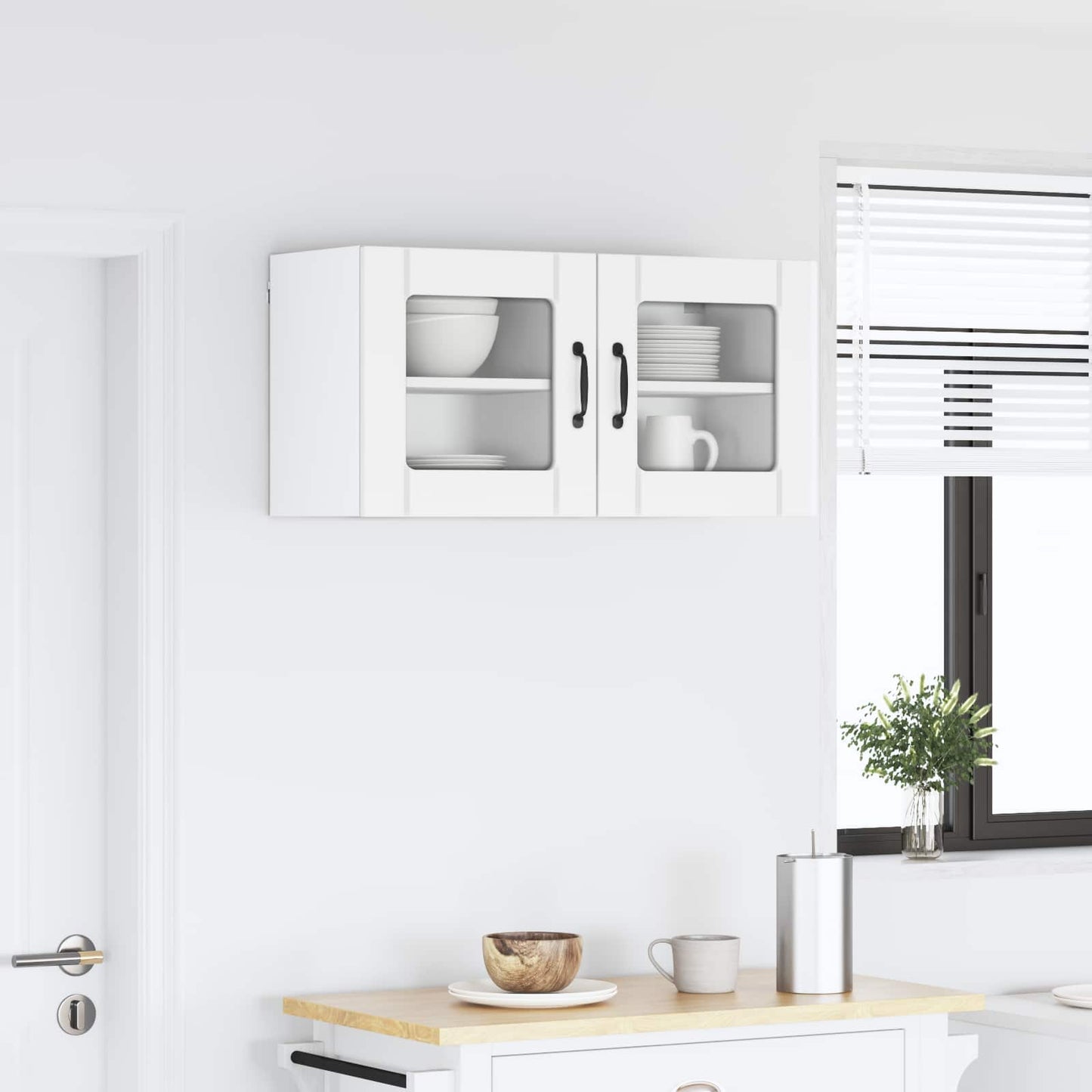 vidaXL Wall Glass Cabinet LUCCA 2 pcs White Engineered Wood 4