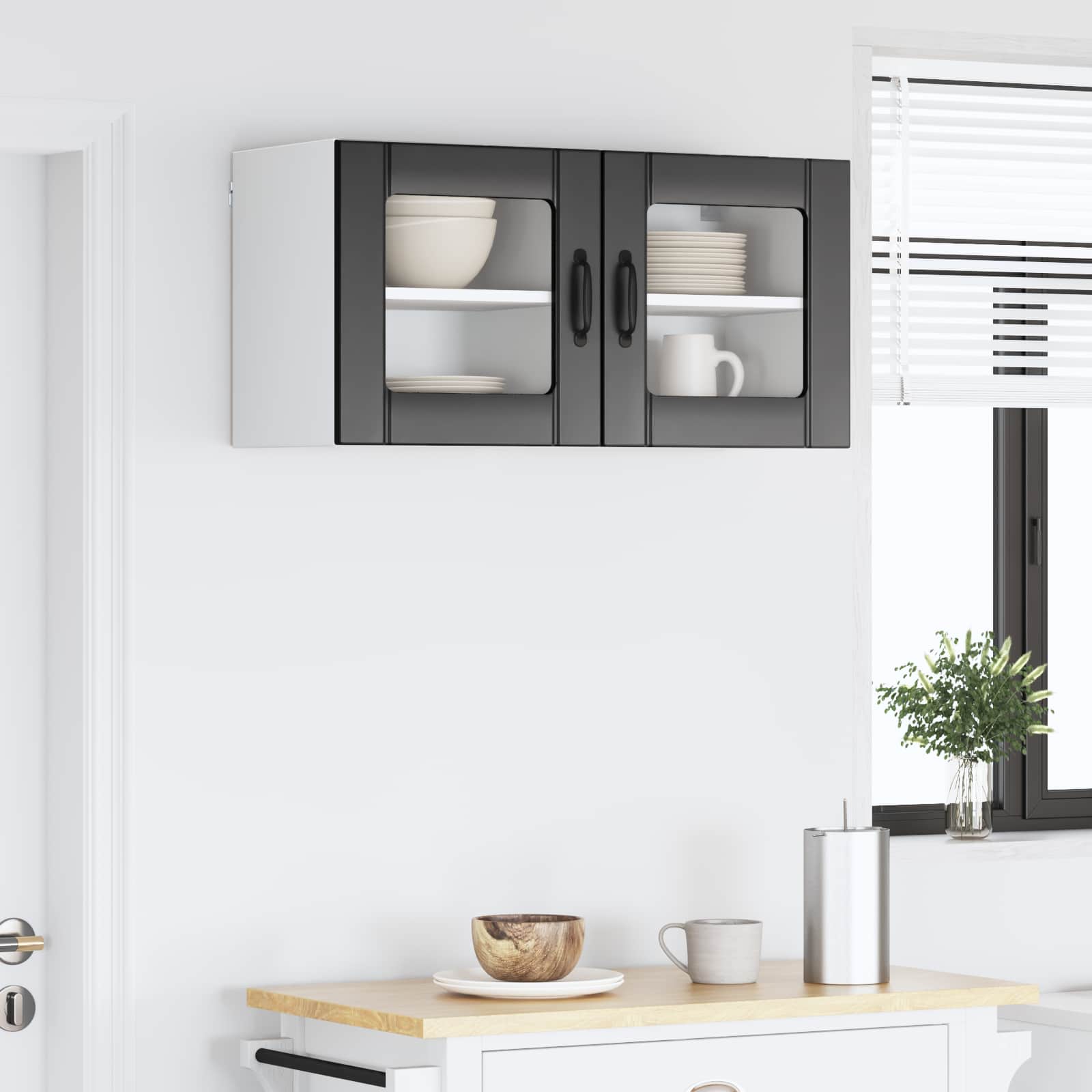 vidaXL Wall Glass Cabinet LUCCA 2 pcs Black Engineered Wood 4
