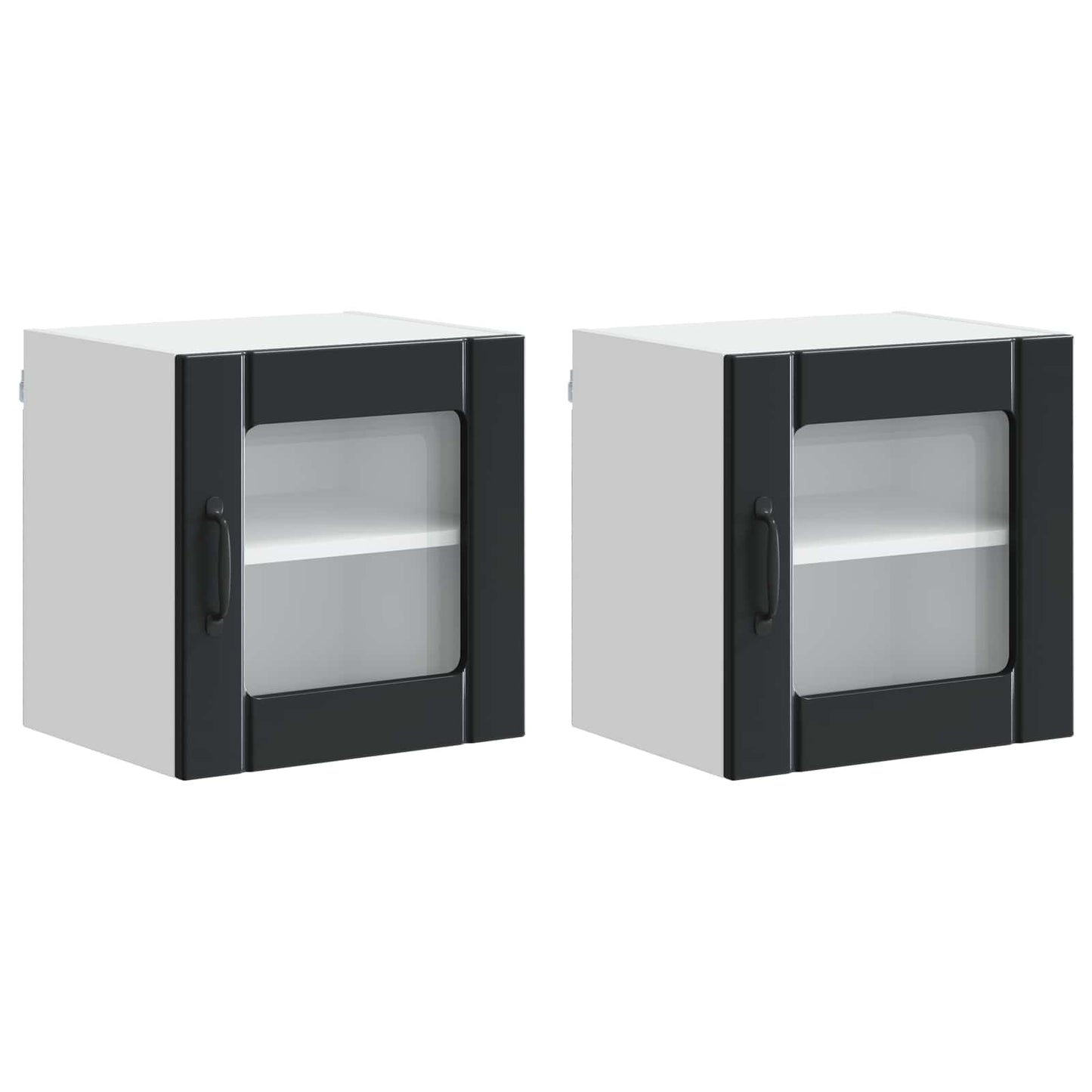 vidaXL Wall Glass Cabinet LUCCA 2 pcs Black Engineered Wood 2