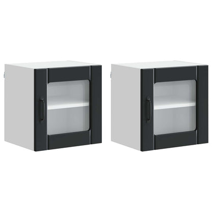 vidaXL Wall Glass Cabinet LUCCA 2 pcs Black Engineered Wood 2