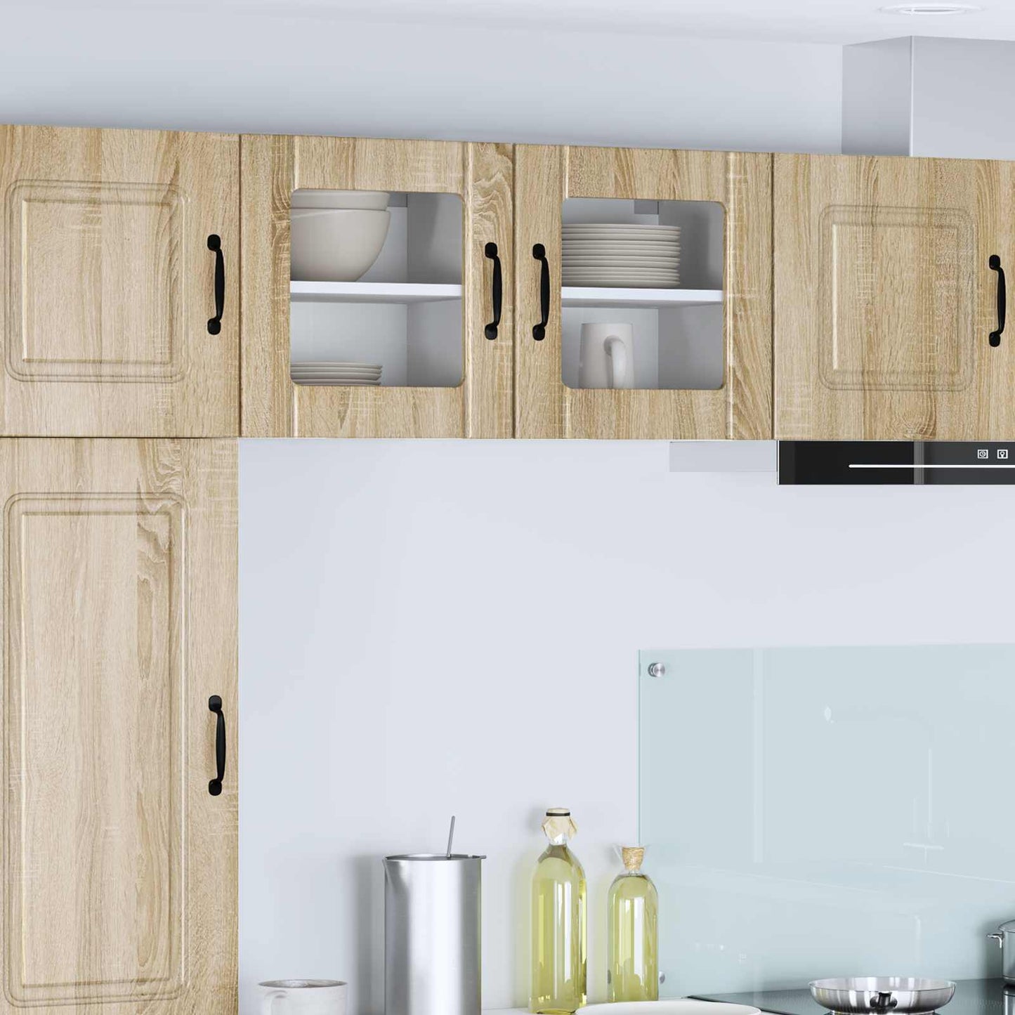 vidaXL Wall Glass Cabinet LUCCA 2 pcs Sonoma Oak Engineered Wood 1