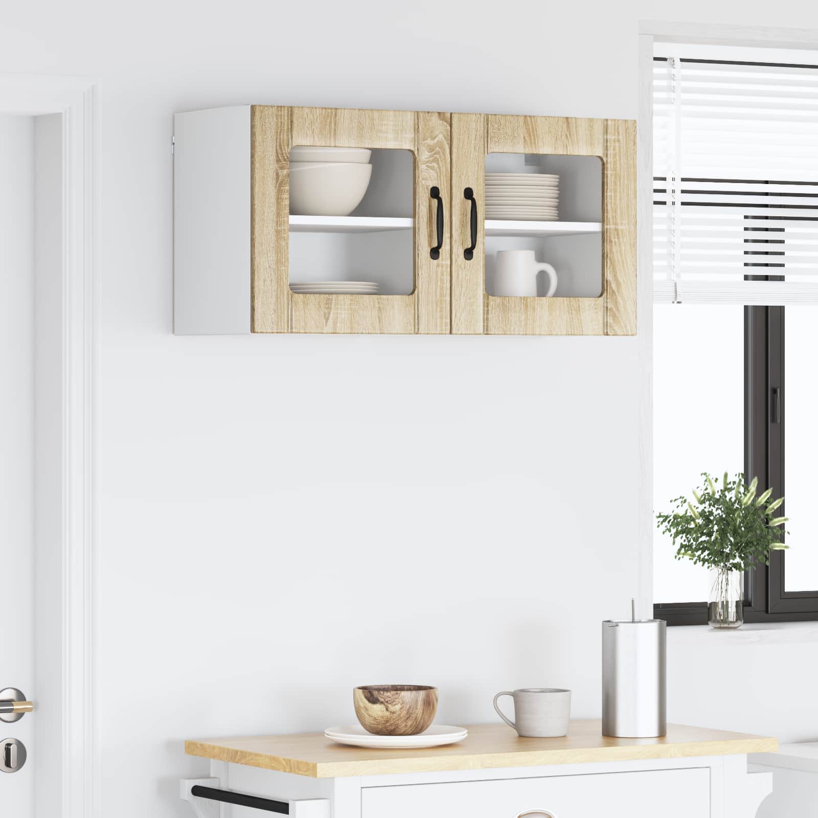 vidaXL Wall Glass Cabinet LUCCA 2 pcs Sonoma Oak Engineered Wood 4