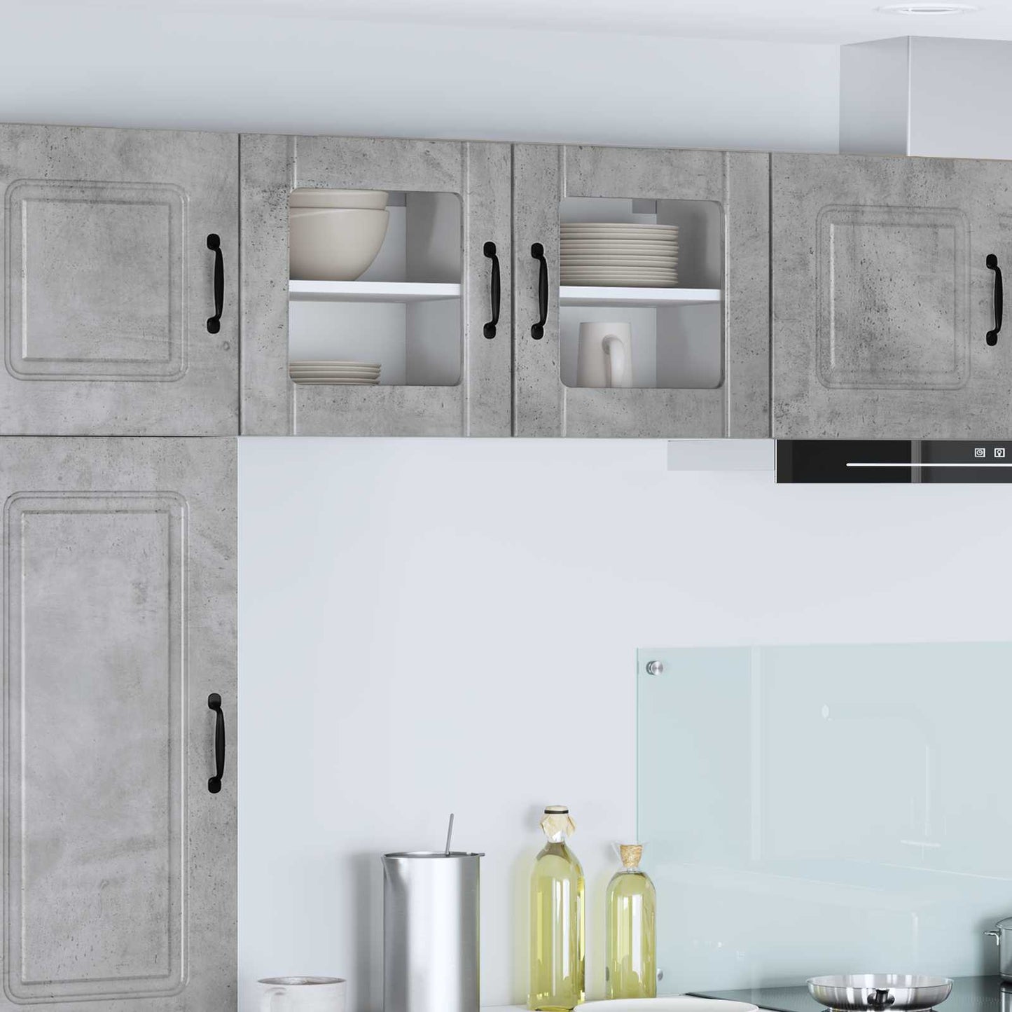 vidaXL Wall Glass Cabinet LUCCA 2 pcs Concrete Grey Engineered Wood 1