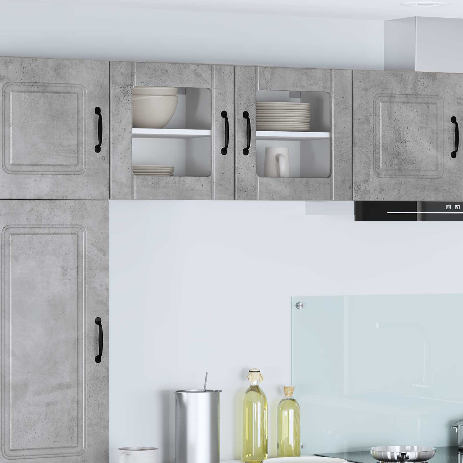 vidaXL Wall Glass Cabinet LUCCA 2 pcs Concrete Grey Engineered Wood 1