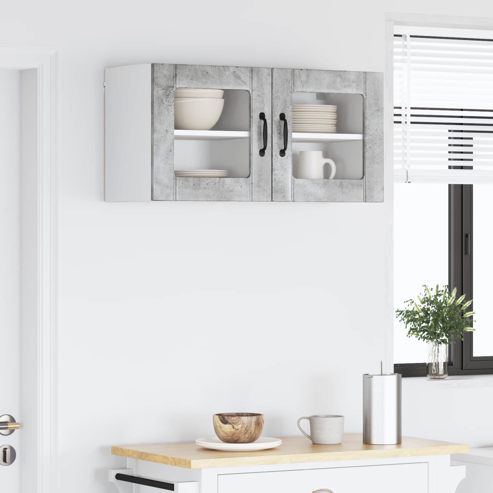 vidaXL Wall Glass Cabinet LUCCA 2 pcs Concrete Grey Engineered Wood 4