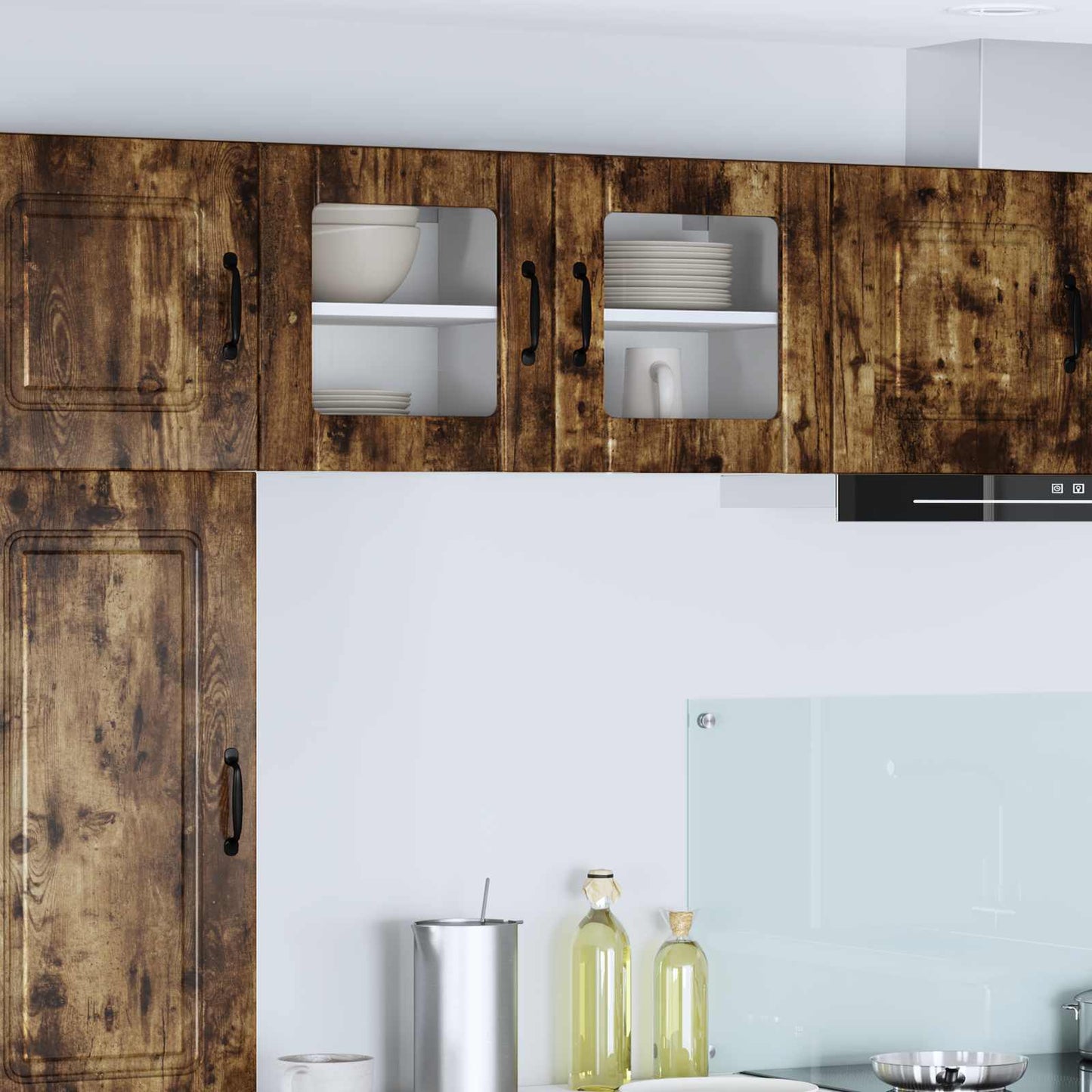 vidaXL Wall Glass Cabinet LUCCA 2 pcs Smoked Oak Engineered Wood 1