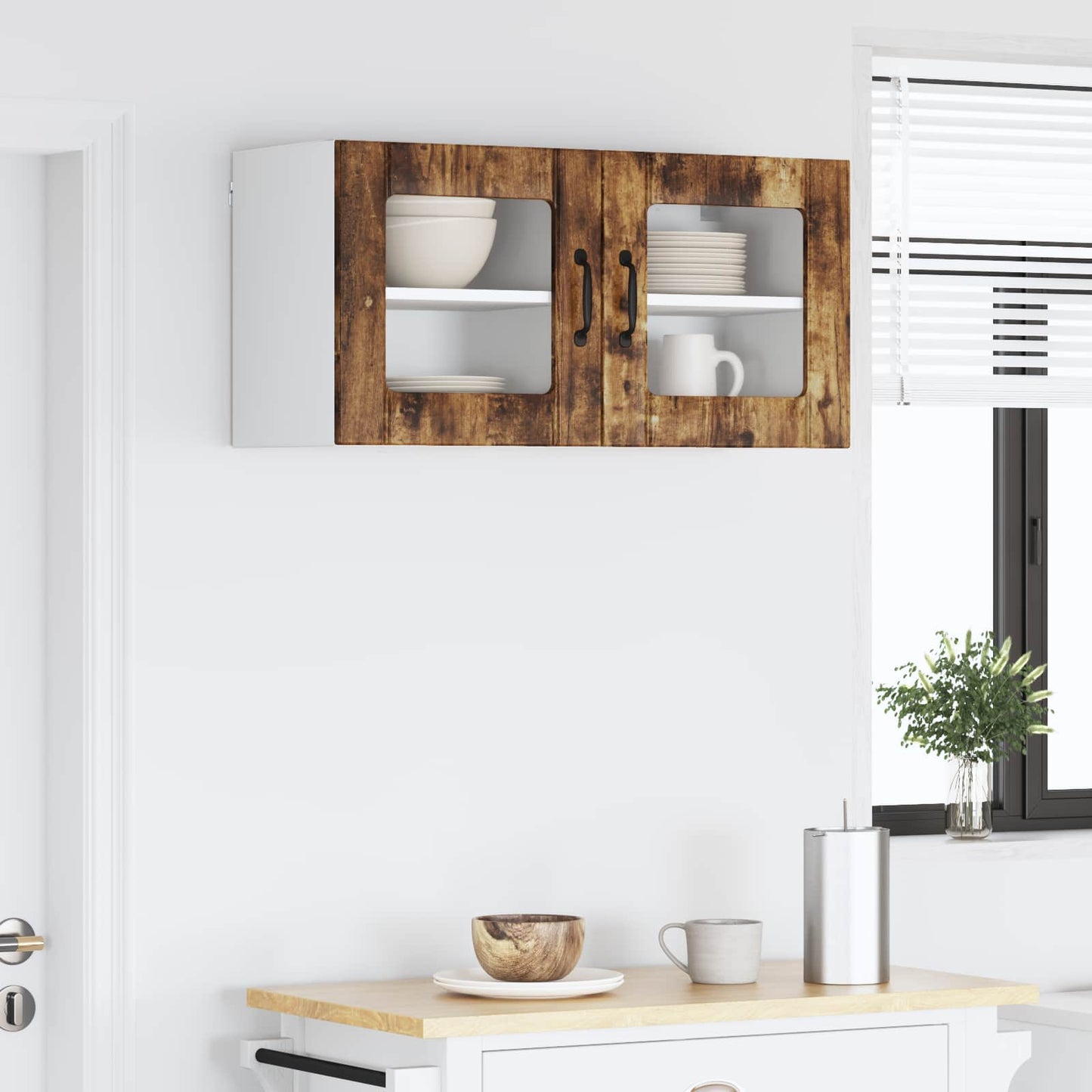 vidaXL Wall Glass Cabinet LUCCA 2 pcs Smoked Oak Engineered Wood 4