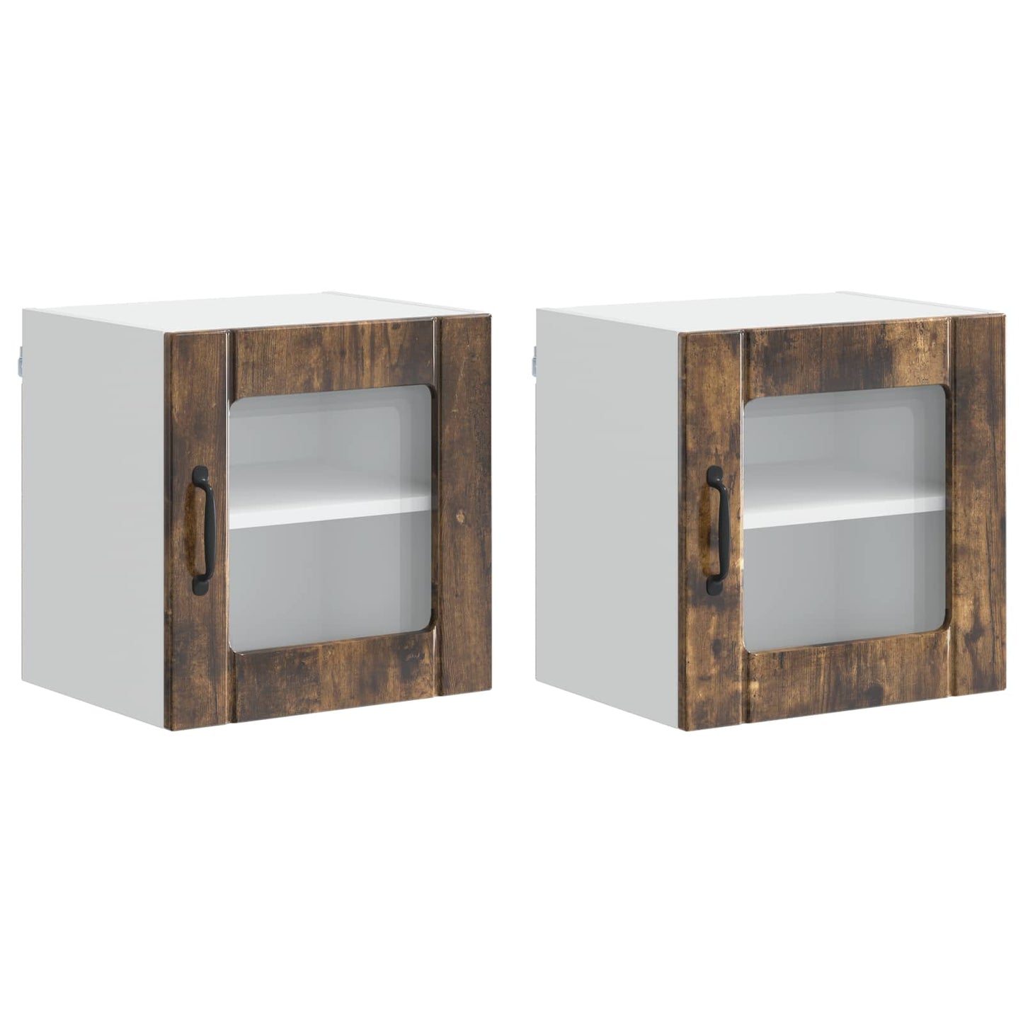vidaXL Wall Glass Cabinet LUCCA 2 pcs Smoked Oak Engineered Wood 2