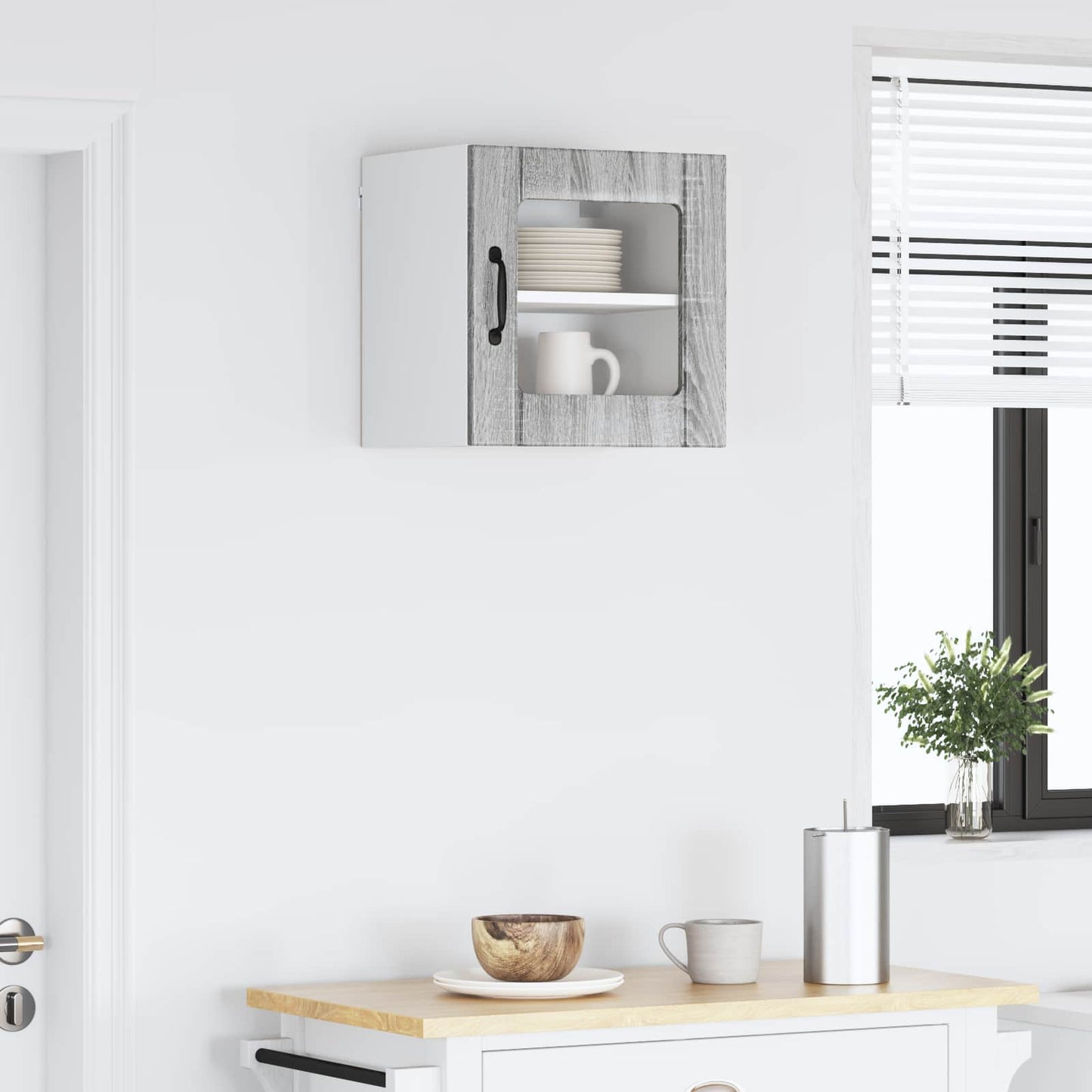 vidaXL Wall Glass Cabinet LUCCA Grey Sonoma 40 x 31 x 40 cm 4