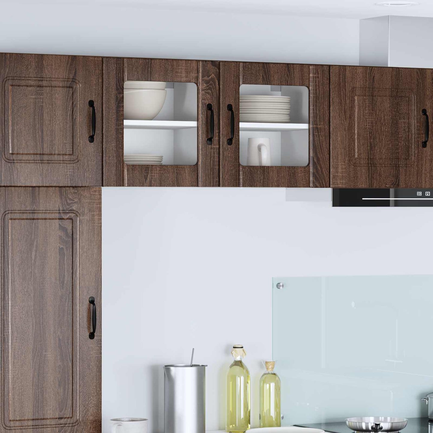 vidaXL Wall Glass Cabinet LUCCA 2 pcs Brown Oak Engineered Wood 1