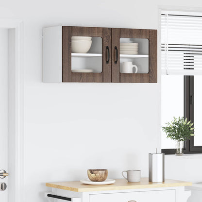 vidaXL Wall Glass Cabinet LUCCA 2 pcs Brown Oak Engineered Wood 4