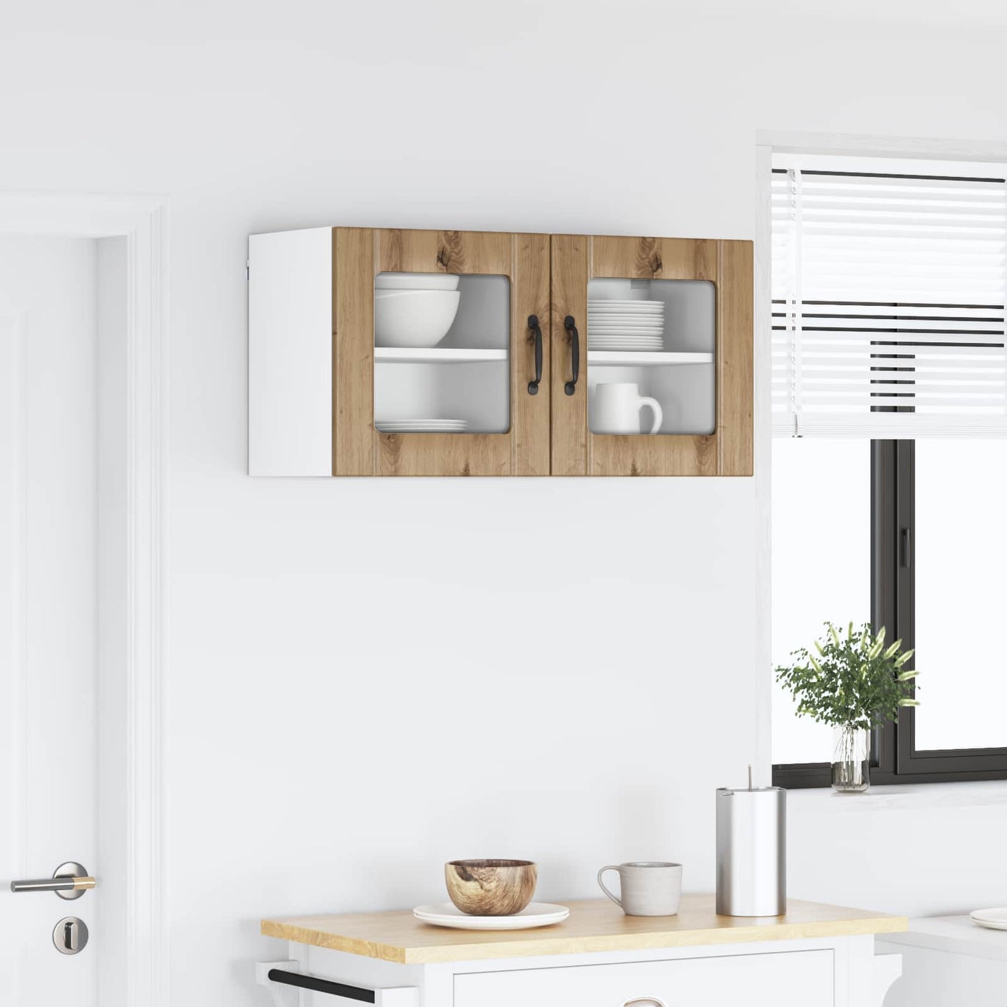 vidaXL Wall Glass Cabinet LUCCA 2 pcs Artisan Oak Engineered Wood 4