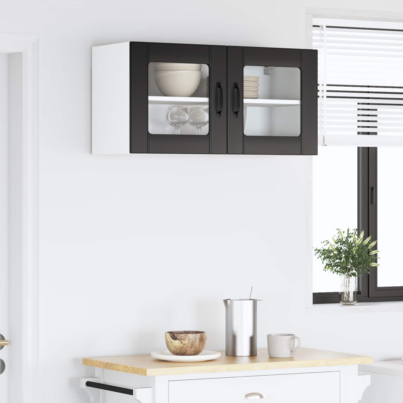 vidaXL Wall Glass Cabinet LUCCA Black 80 x 31 x 40 cm Engineered Wood 4