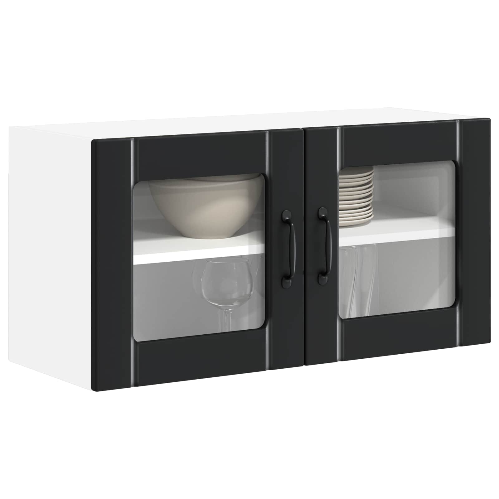 vidaXL Wall Glass Cabinet LUCCA Black 80 x 31 x 40 cm Engineered Wood 3