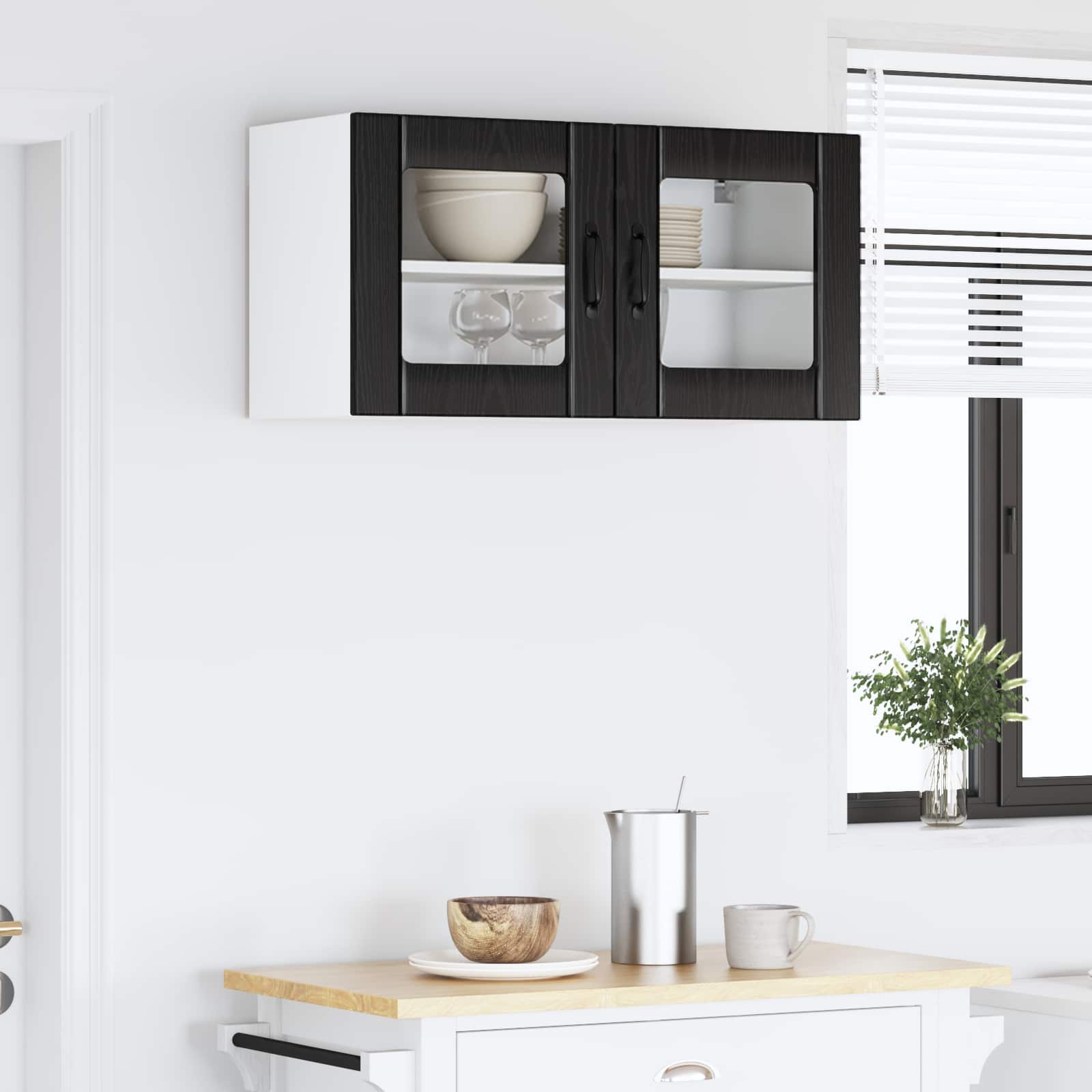 vidaXL Wall Glass Cabinet LUCCA Black Oak 80 x 31 x 40 cm 4