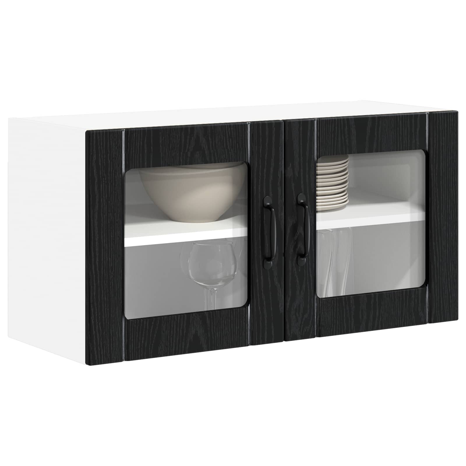vidaXL Wall Glass Cabinet LUCCA Black Oak 80 x 31 x 40 cm 3
