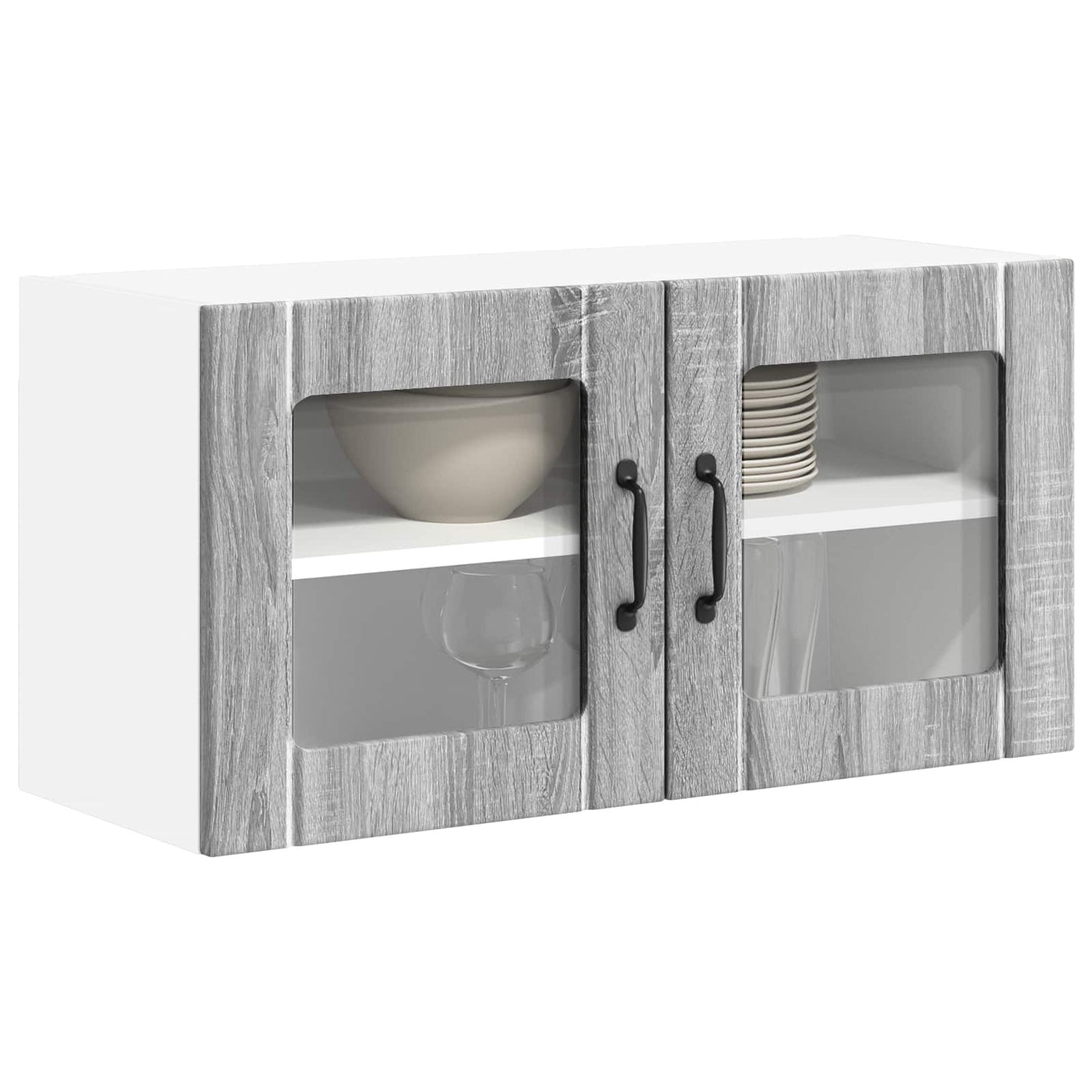 vidaXL Wall Glass Cabinet LUCCA Grey Sonoma 80 x 31 x 40 cm 3