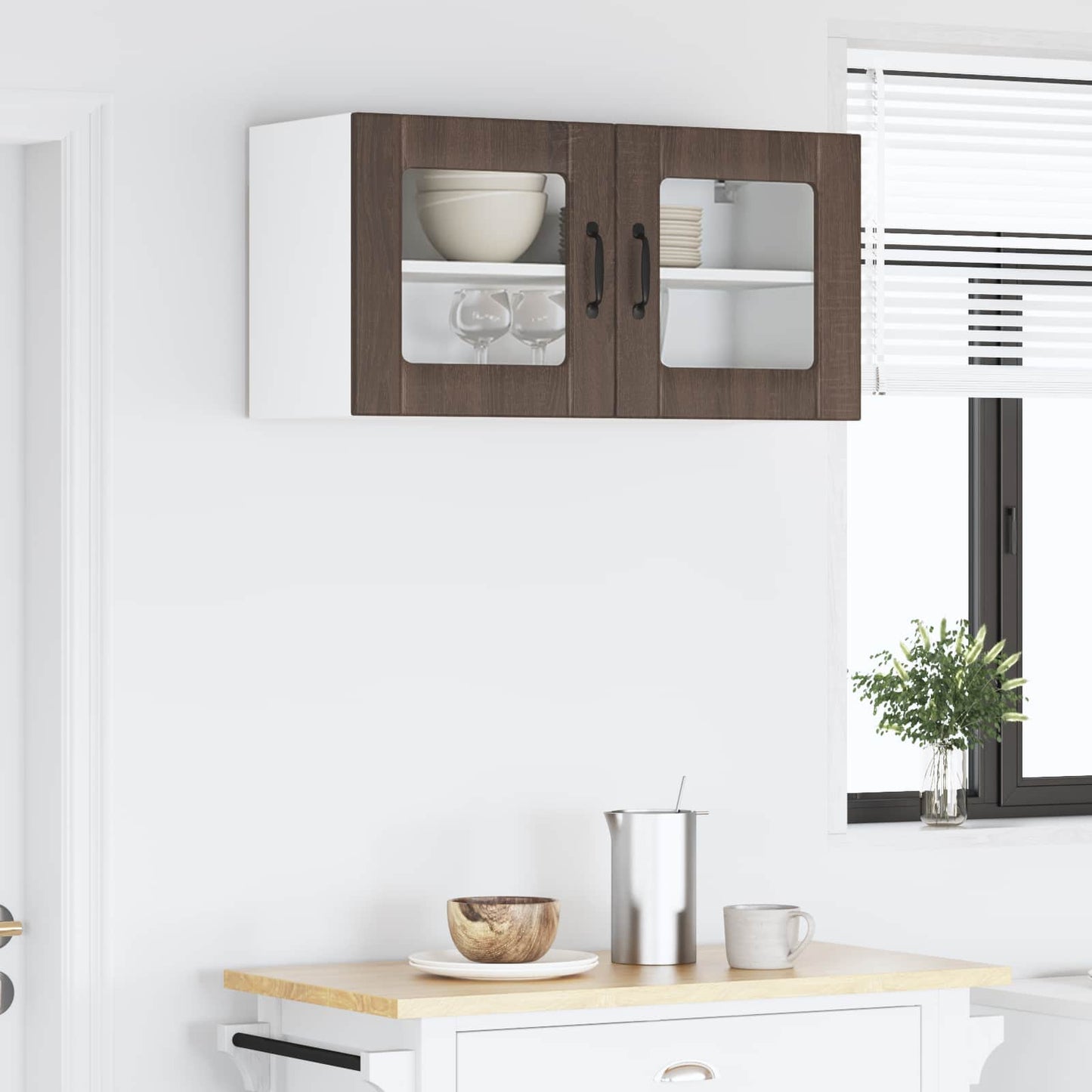 vidaXL Wall Glass Cabinet LUCCA Brown Oak 80 x 31 x 40 cm 4