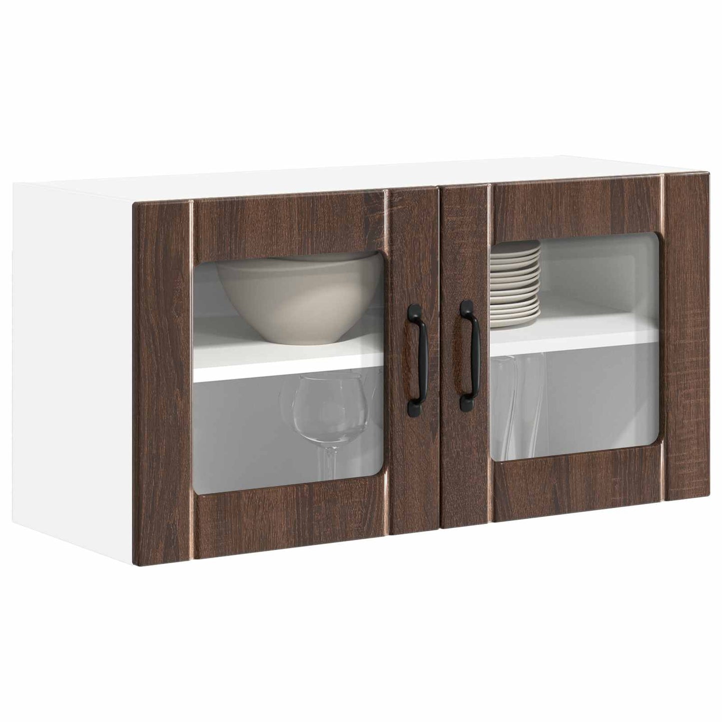 vidaXL Wall Glass Cabinet LUCCA Brown Oak 80 x 31 x 40 cm 3