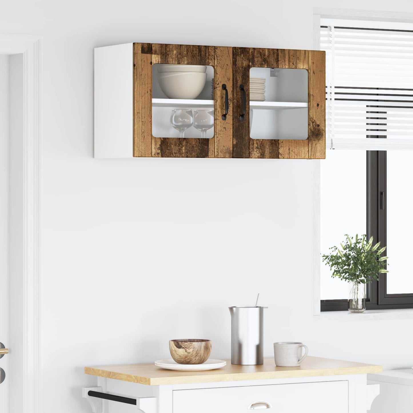 vidaXL Wall Glass Cabinet LUCCA Old Wood 80 x 31 x 40 cm 4