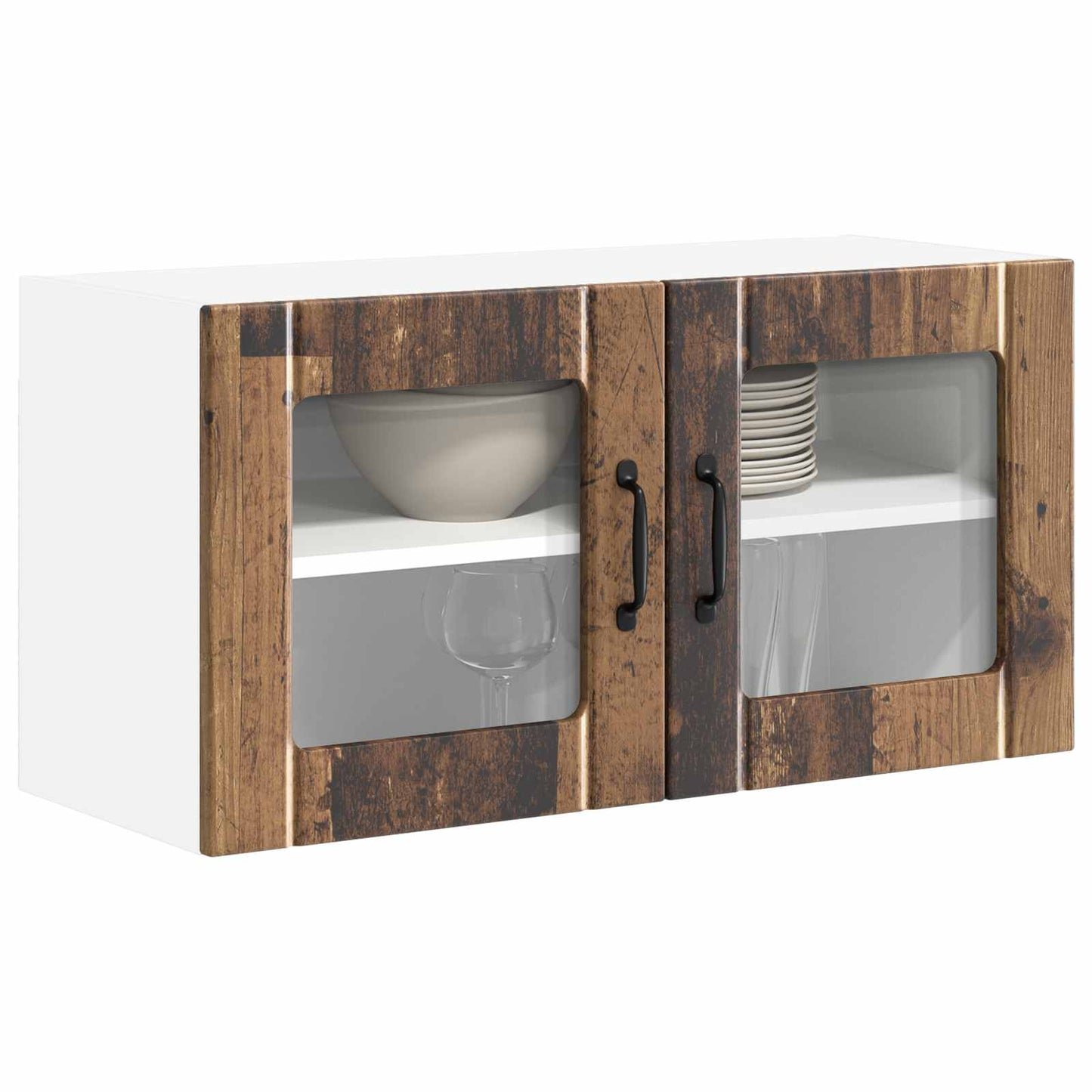 vidaXL Wall Glass Cabinet LUCCA Old Wood 80 x 31 x 40 cm 3