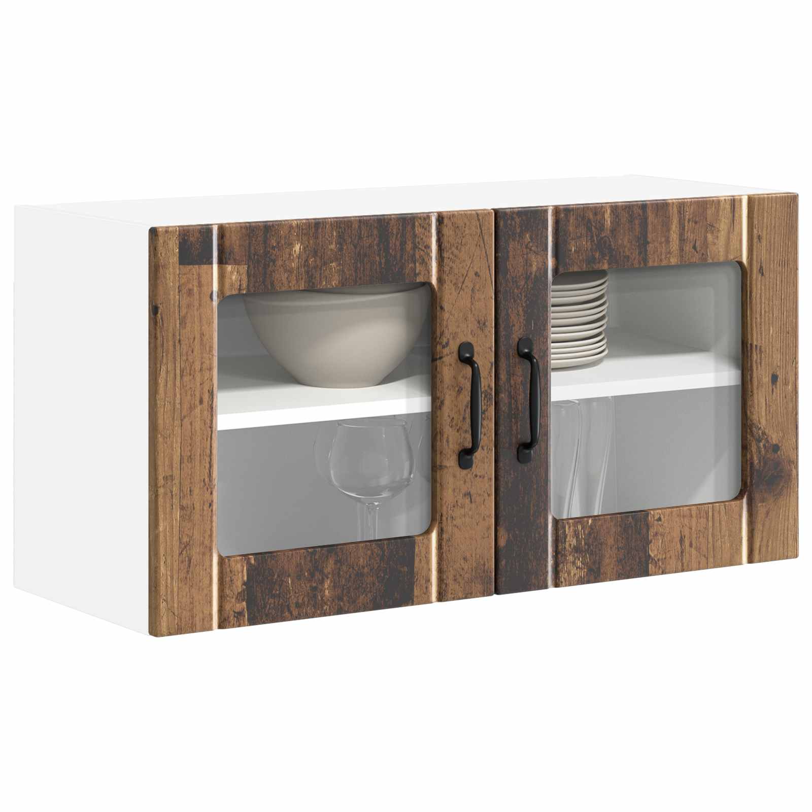 vidaXL Wall Glass Cabinet LUCCA Old Wood 80 x 31 x 40 cm 3