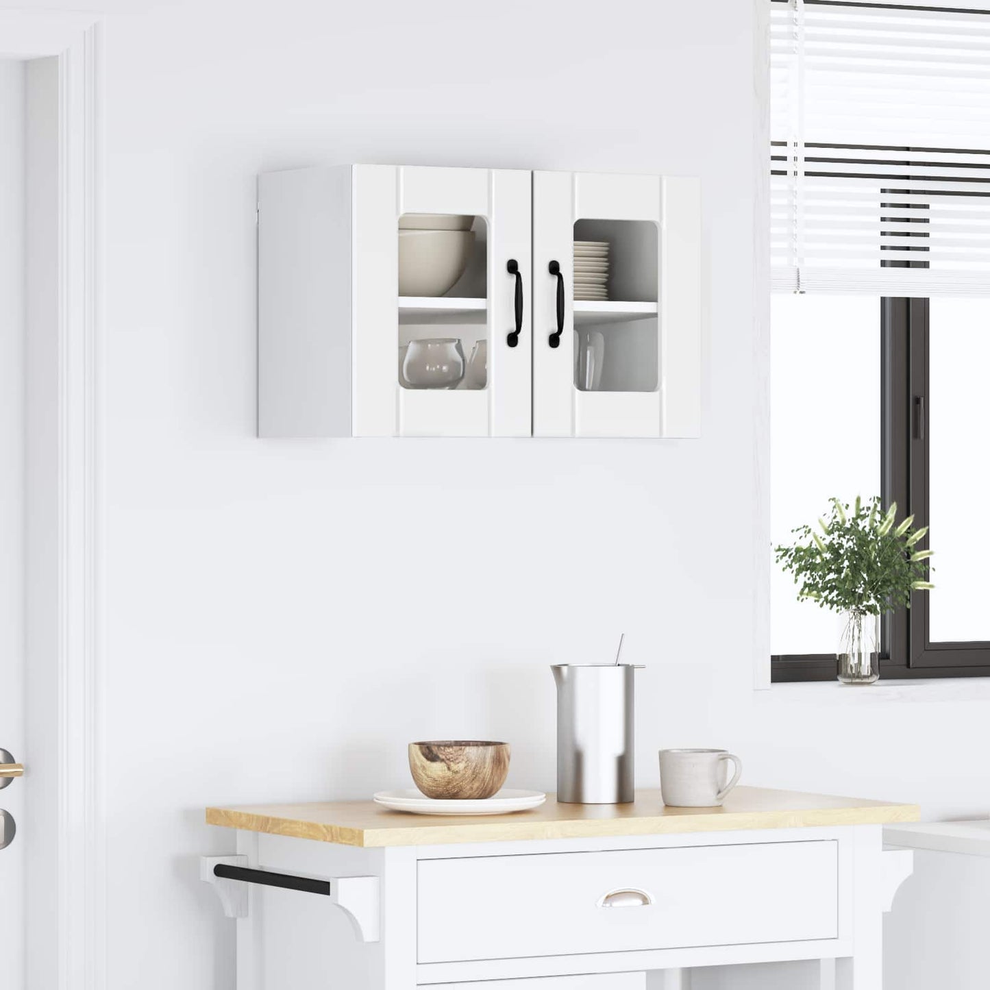 vidaXL Wall Glass Cabinet LUCCA High Gloss White 60 x 31 x 40 cm 4