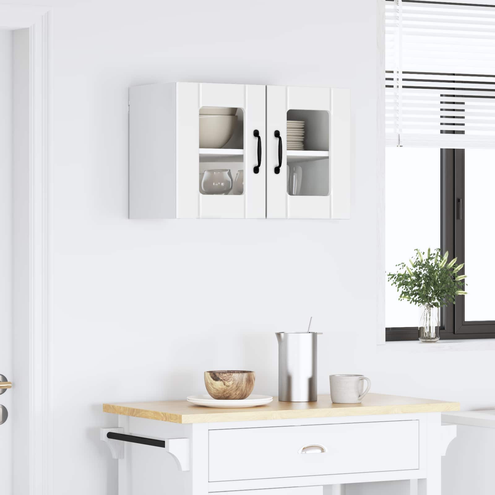 vidaXL Wall Glass Cabinet LUCCA High Gloss White 60 x 31 x 40 cm 4