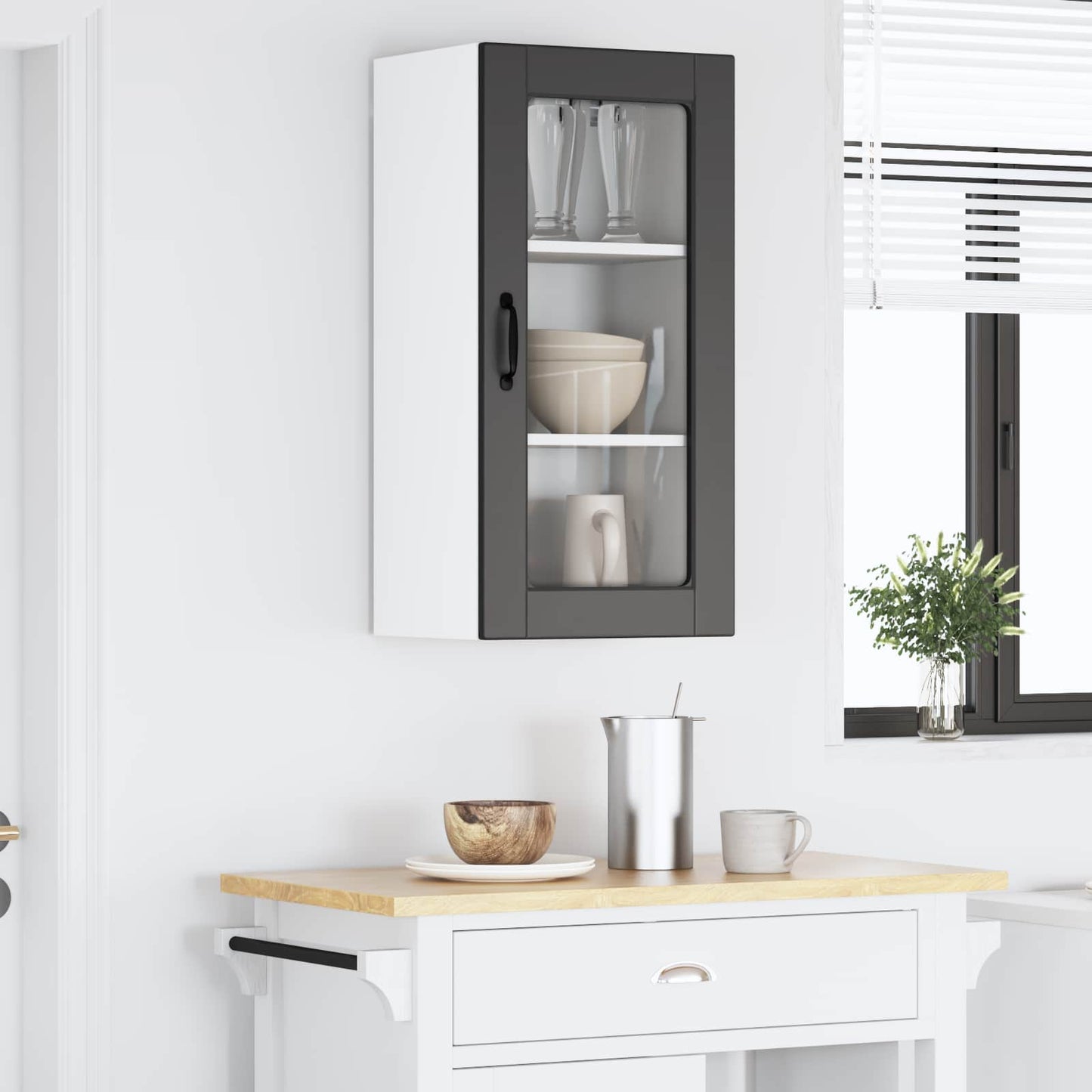vidaXL Wall Glass Cabinet LUCCA Black 40 x 31 x 80 cm Engineered Wood 4