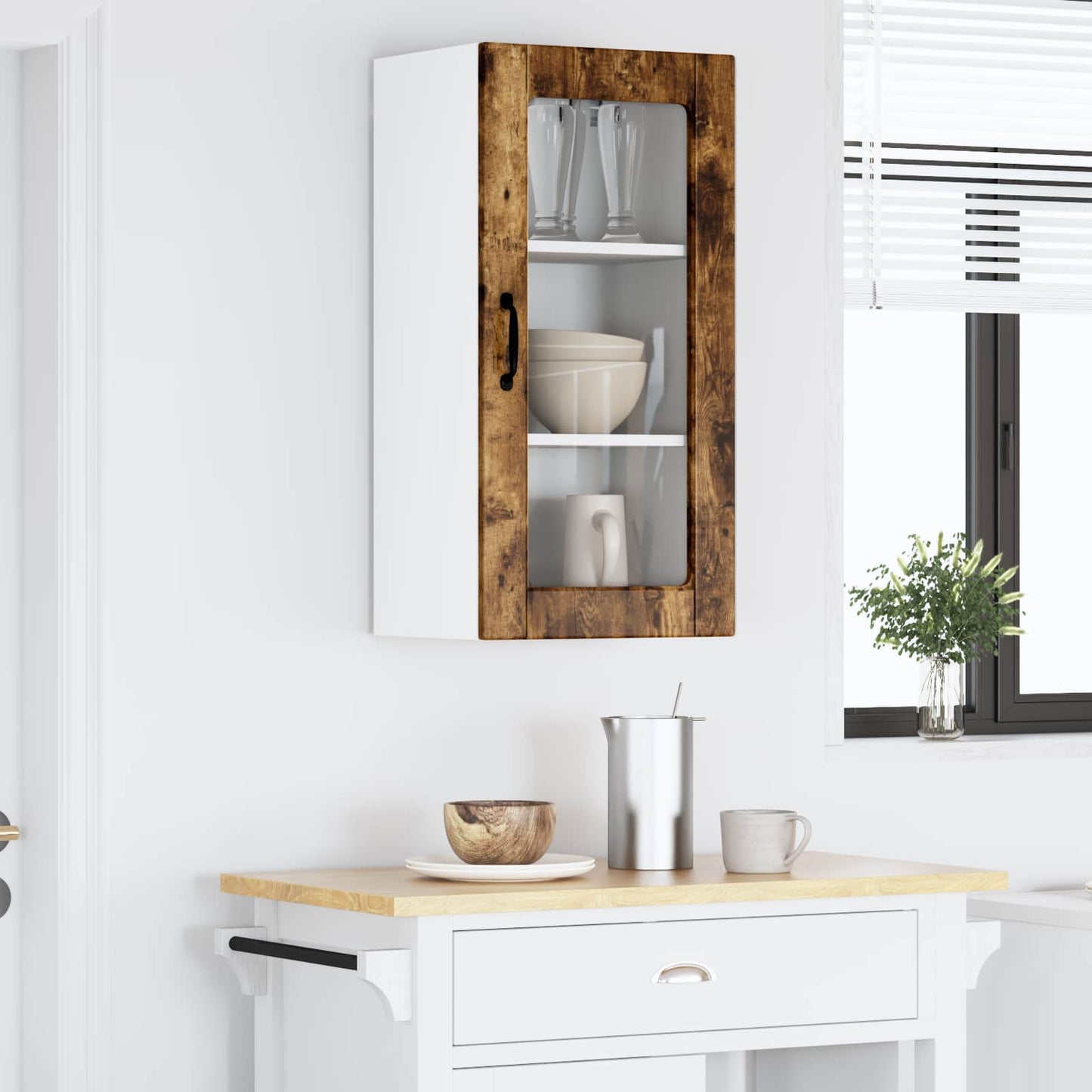 vidaXL Wall Glass Cabinet LUCCA Smoked Oak 40 x 31 x 80 cm 1