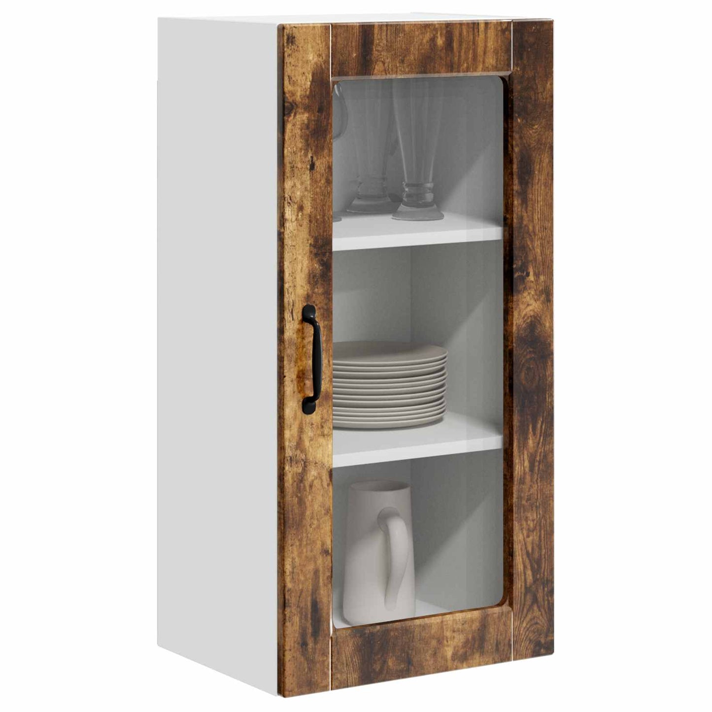 vidaXL Wall Glass Cabinet LUCCA Smoked Oak 40 x 31 x 80 cm 3