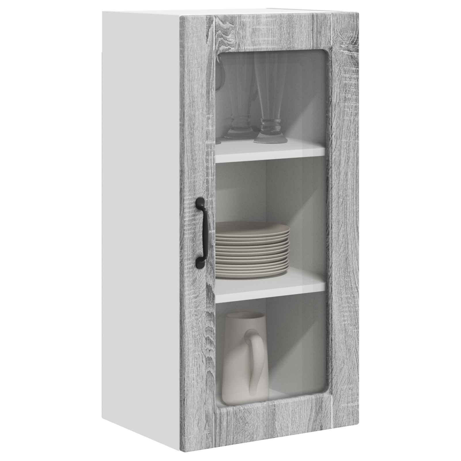 vidaXL Wall Glass Cabinet LUCCA Grey Sonoma 40 x 31 x 80 cm 3