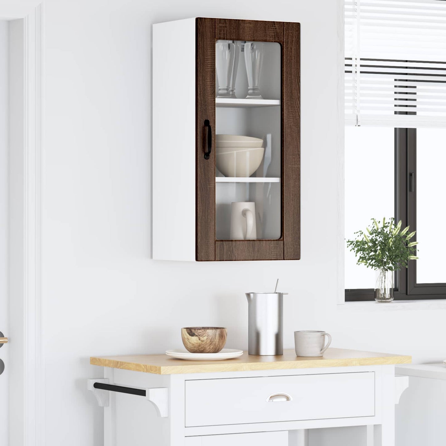 vidaXL Wall Glass Cabinet LUCCA Brown Oak 40 x 31 x 80 cm 1