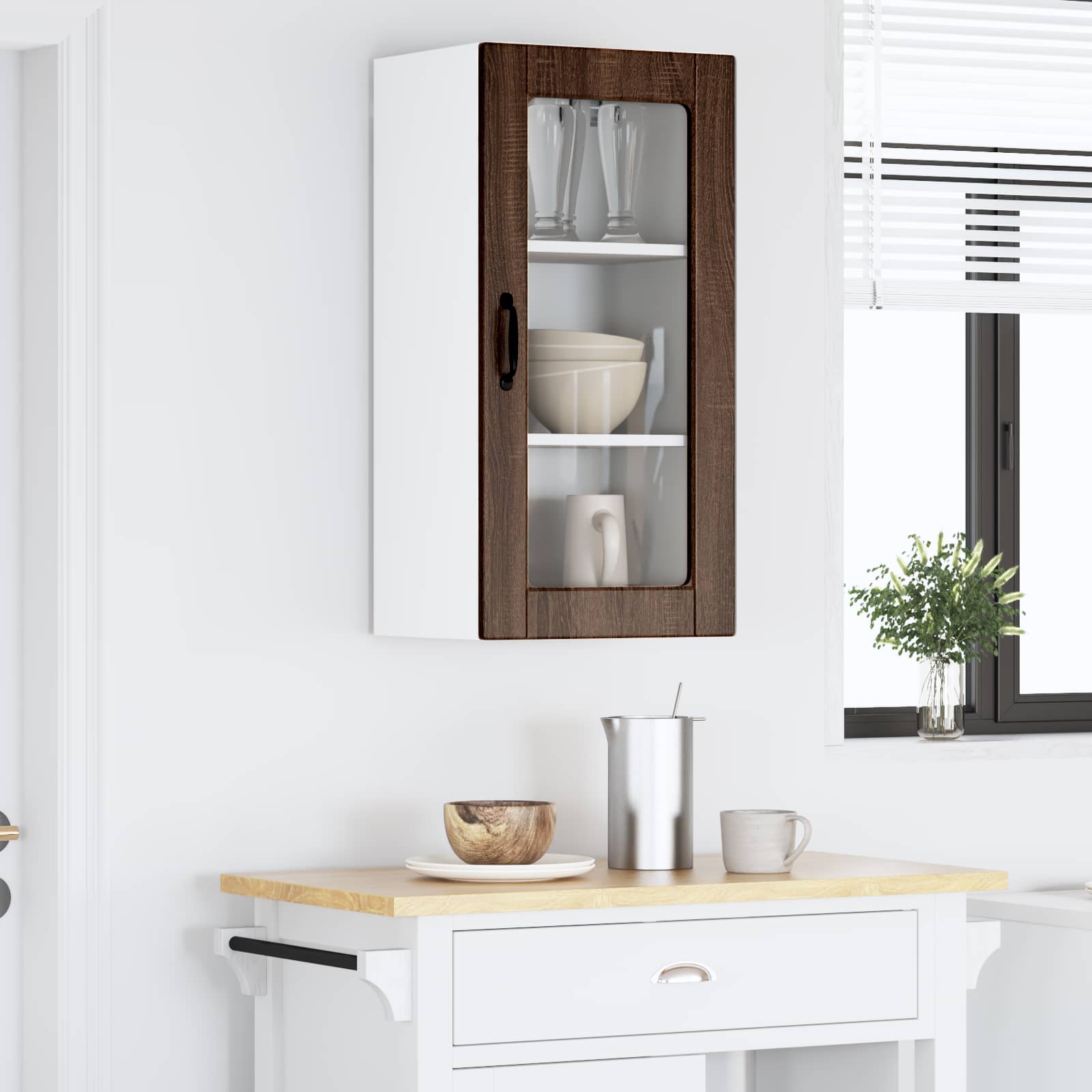 vidaXL Wall Glass Cabinet LUCCA Brown Oak 40 x 31 x 80 cm 1