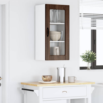 vidaXL Wall Glass Cabinet LUCCA Brown Oak 40 x 31 x 80 cm 1