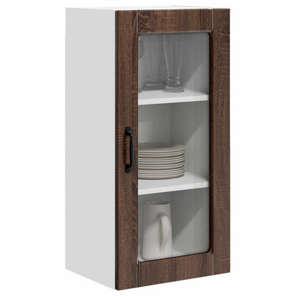 vidaXL Wall Glass Cabinet LUCCA Brown Oak 40 x 31 x 80 cm 3