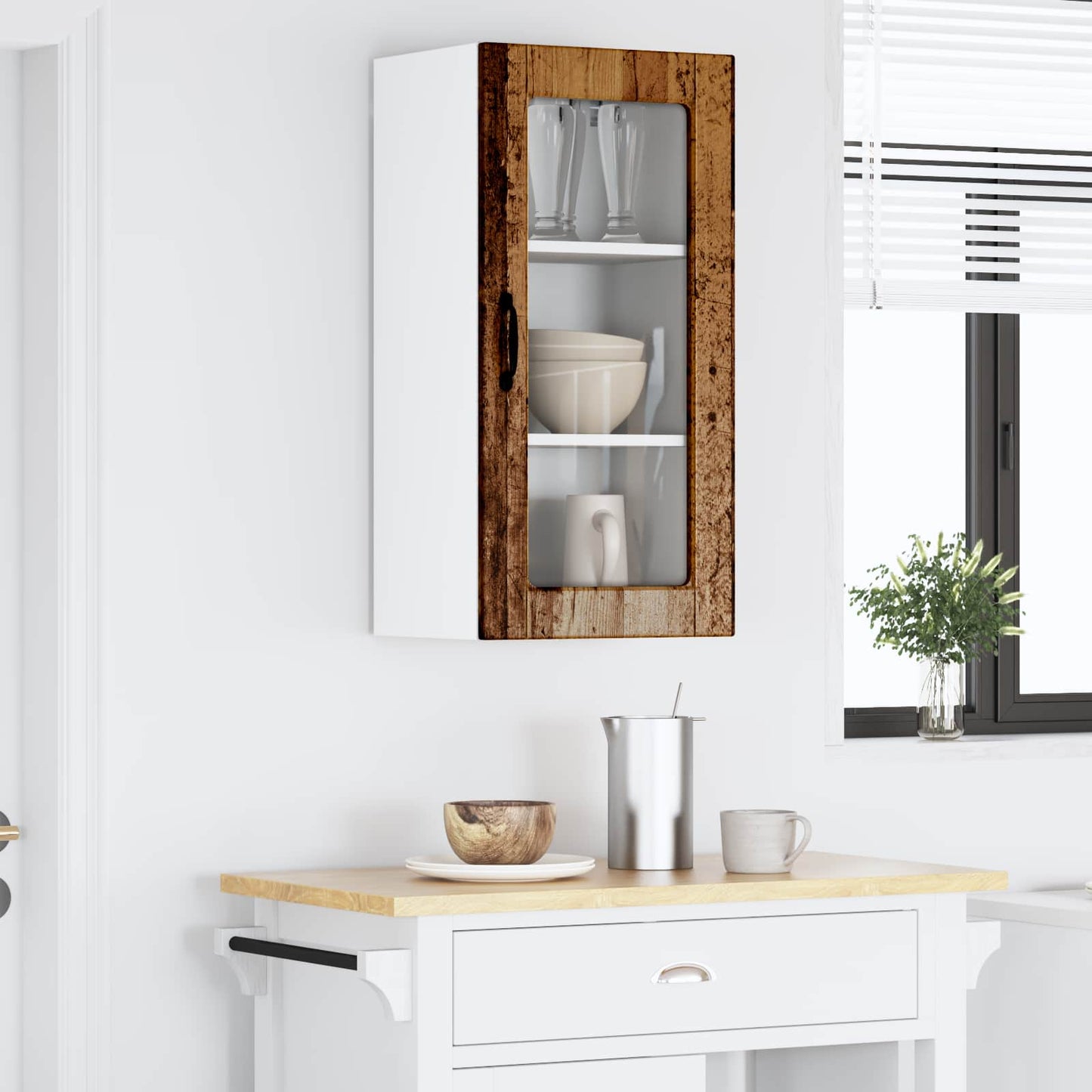 vidaXL Wall Glass Cabinet LUCCA Old Wood 40 x 31 x 80 cm 1