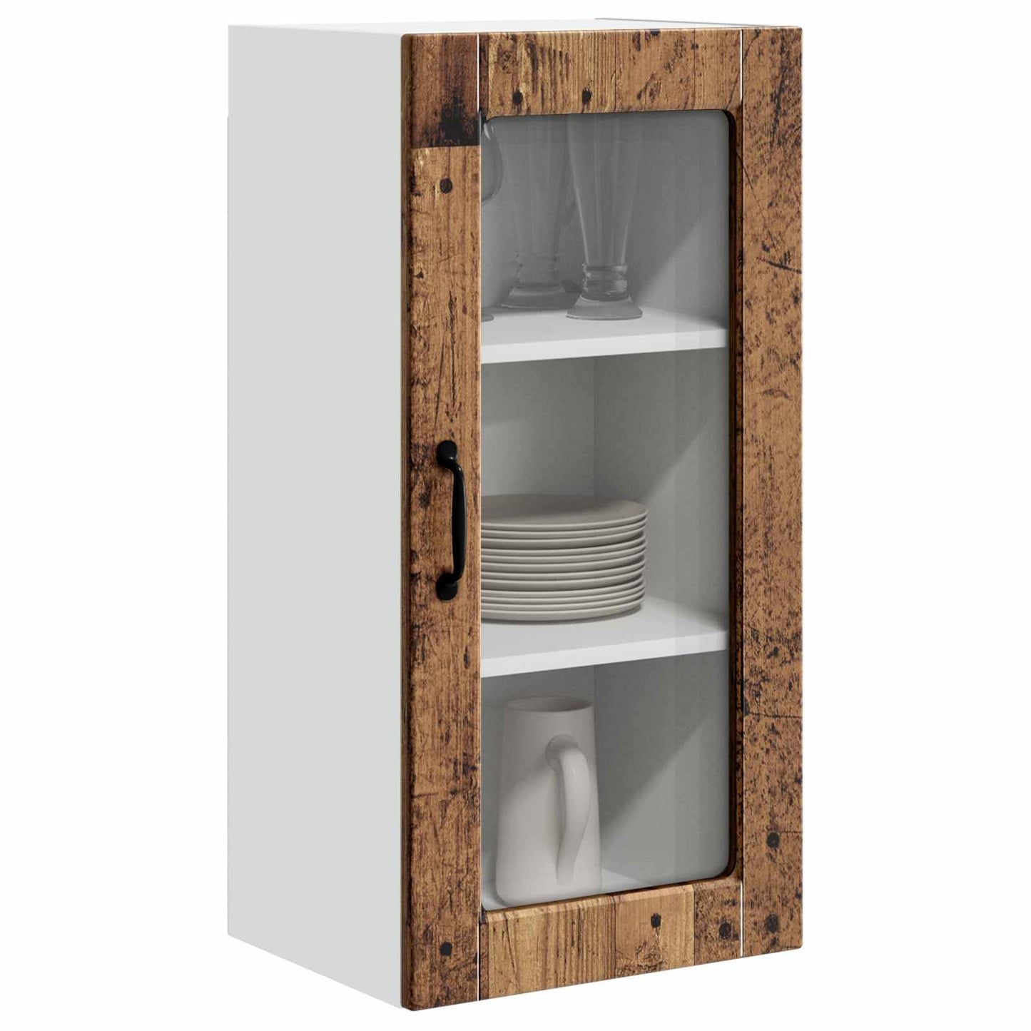 vidaXL Wall Glass Cabinet LUCCA Old Wood 40 x 31 x 80 cm 3